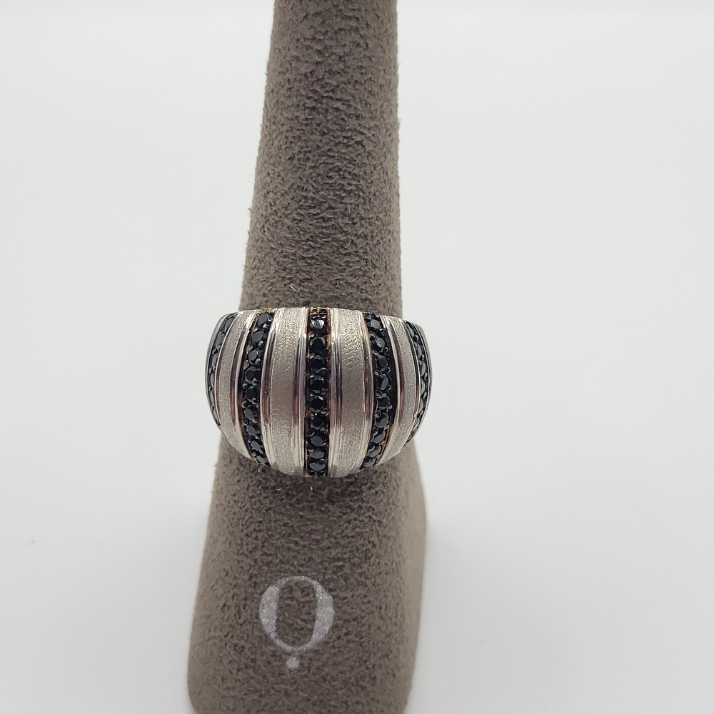 JCM 925 Sterling Silver Textured Black Cubic Zirconia Pattern Dome Ring Size 9